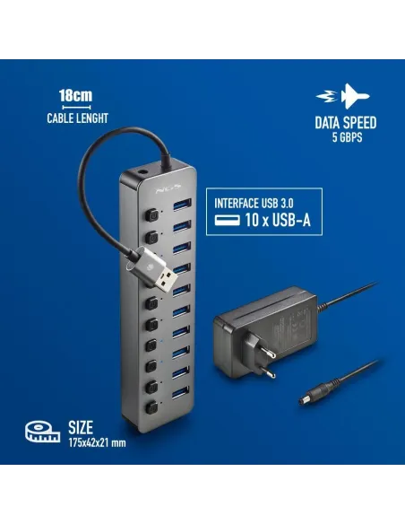 HUB NGS IHUB 10 con 10 puertos USB 3.2 Gen 1 Plug and Play