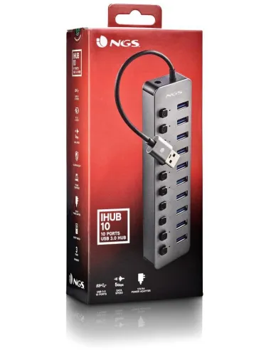 HUB NGS IHUB 10 con 10 puertos USB 3.2 Gen 1 Plug and Play