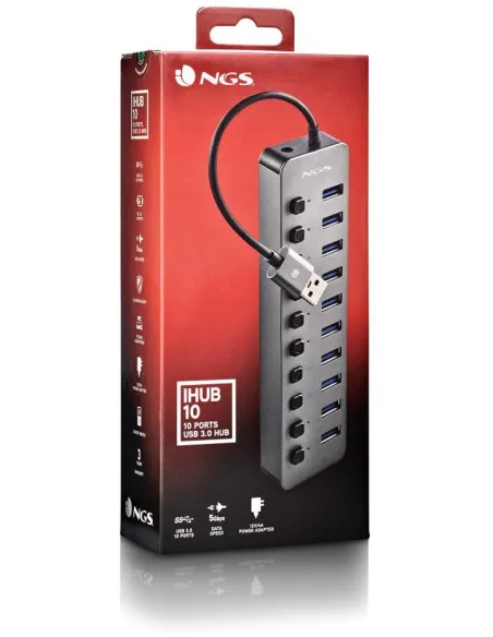 HUB NGS IHUB 10 con 10 puertos USB 3.2 Gen 1 Plug and Play