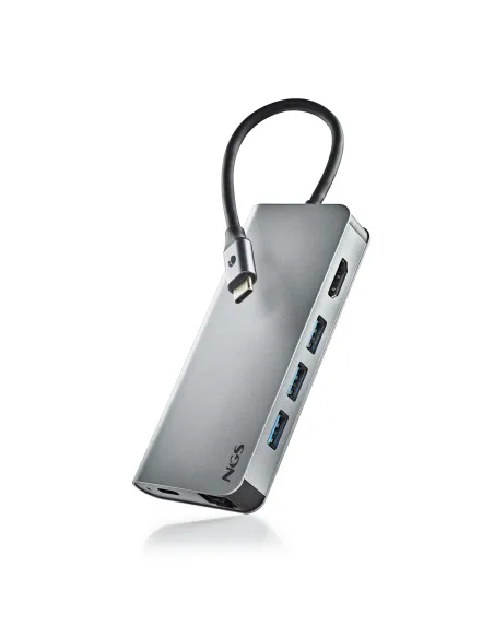 NGS Wonder Dock 8 Concentrador 8 puertos USB-C a USB-A/USB-C/HDMI/microSD/SD/RJ-45 Plata