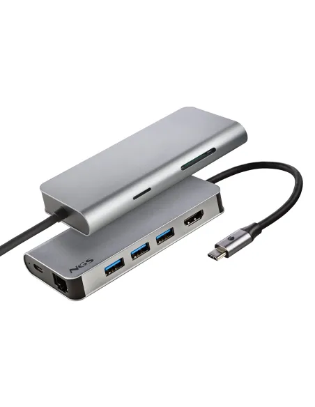NGS Wonder Dock 8 Concentrador 8 puertos USB-C a USB-A/USB-C/HDMI/microSD/SD/RJ-45 Plata