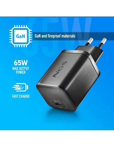 Cargador de pared NGS BUD 65W-H GaN 65 W con 8 conectores