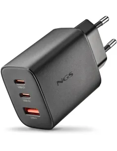 NGS ERA 65W Black Cargador de pared GaN 2xUSB-C 1xUSB-A Carga Rápida Universal-1411203