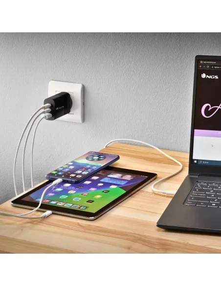 NGS BUD 65W Cargador USB-C/USB-A Negro