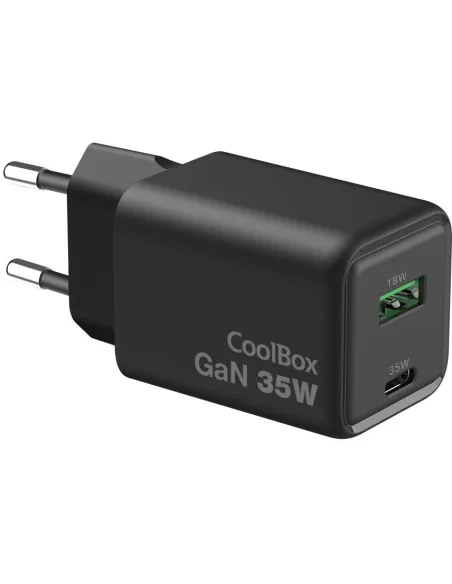 Cargador CoolBox COO-CUP-35CA-B de 35W GaN USB-C y USB-A