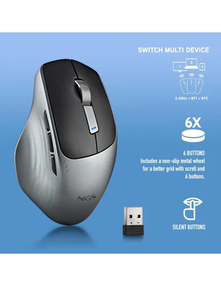 NGS LUSH-RB ratón multimodo recargable para 3 equipos