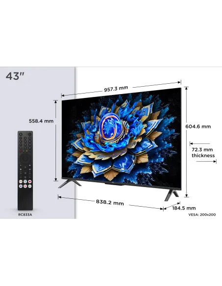 TCL 43T69C Smart TV QLED de 43 pulgadas 4K Google TV 60 Hz