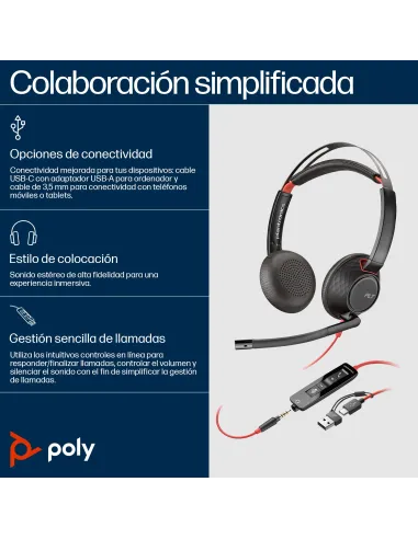 HP Poly Blackwire 5220 Auriculares USB para Centro de Llamadas