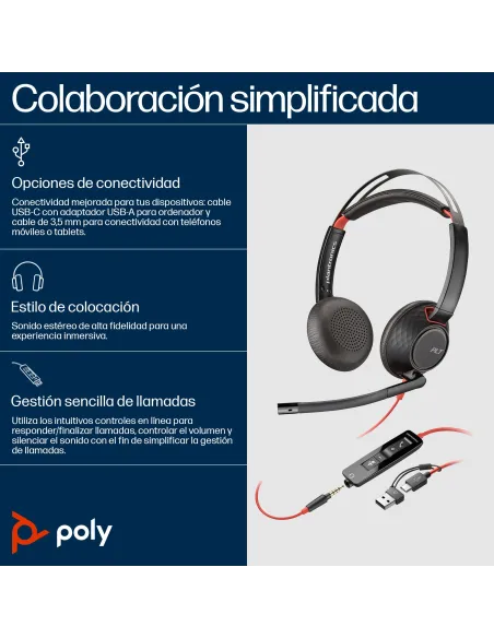 HP Poly Blackwire 5220 Auriculares USB para Centro de Llamadas