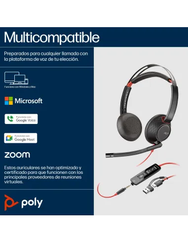 Auriculares oficina HP Poly Blackwire 5220 USB-C y jack
