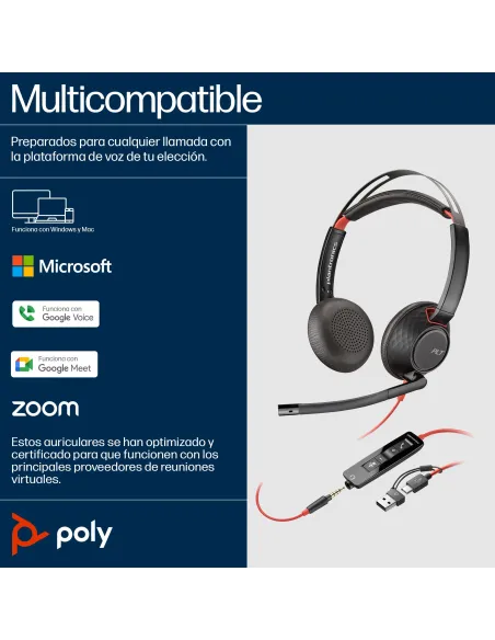 Auriculares oficina HP Poly Blackwire 5220 USB-C y jack