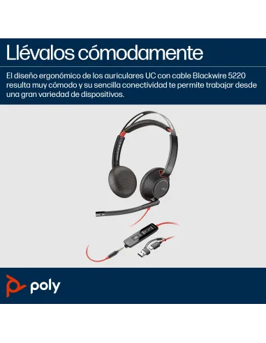 Auriculares oficina HP Poly Blackwire 5220 USB-C y jack