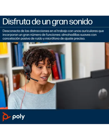 Auriculares oficina HP Poly Blackwire 5220 USB-C y jack