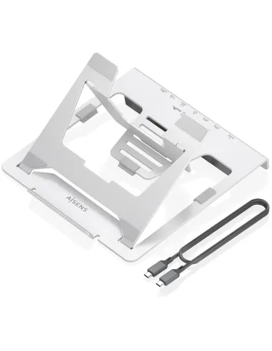 AISENS ASUC-7P045-GR Soporte de Sobremesa Ajustable para Portátil / Tablet con USB-C Docking 7 en 1, Gris