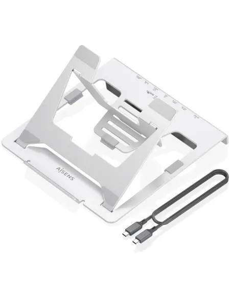 AISENS ASUC-7P045-GR Soporte de Sobremesa Ajustable para Portátil / Tablet con USB-C Docking 7 en 1, Gris