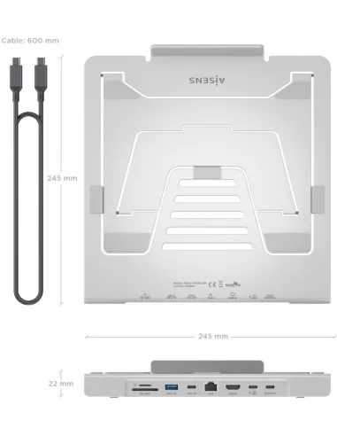 Soporte portátil AISENS ASUC-7P045-GR dock USB-C 7 en 1