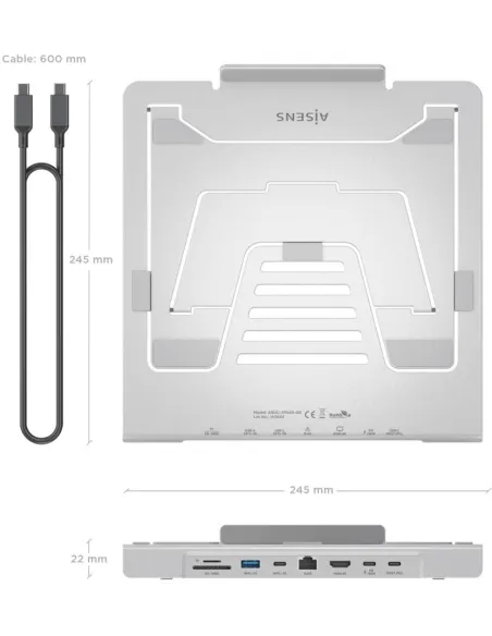 Soporte portátil AISENS ASUC-7P045-GR dock USB-C 7 en 1
