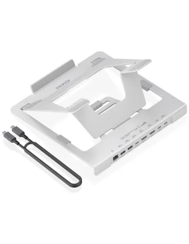 AISENS ASUC-7P046-GR Soporte de Sobremesa Ajustable para Portátil / Tablet con USB-C Docking 7 en 1, Gris