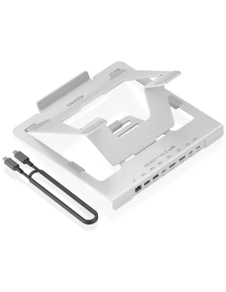 AISENS ASUC-7P046-GR Soporte de Sobremesa Ajustable para Portátil / Tablet con USB-C Docking 7 en 1, Gris