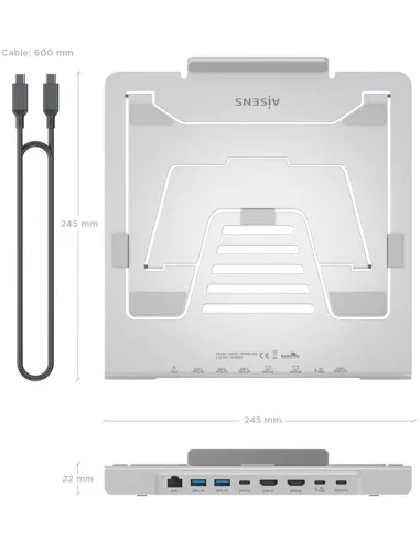 Soporte portátil AISENS ASUC-7P046-GR doble HDMI 4K