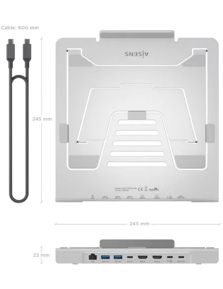 Soporte portátil AISENS ASUC-7P046-GR doble HDMI 4K