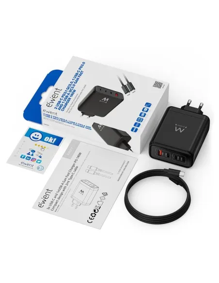 Ewent EW1337: cargador GaN 140 W con cuatro puertos USB-C/A