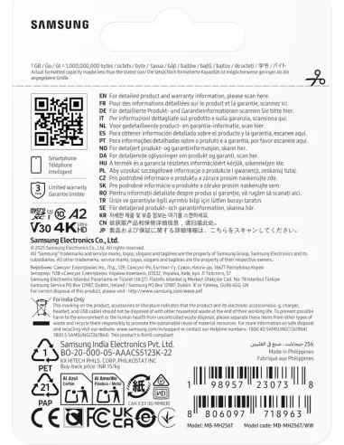 Samsung T9 256 GB tarjeta microSDXC UHS-I U3 V30 A2 200 MB/s