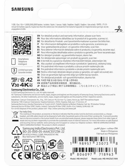 Samsung T9 256 GB tarjeta microSDXC UHS-I U3 V30 A2 200 MB/s