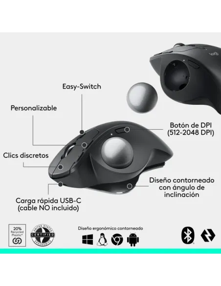 Ratón trackball Logitech MX Ergo S inalámbrico con USB-C
