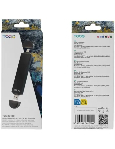 Caja SSD M.2 SATA NVMe TooQ TQE-2240B USB-C 10 Gbps