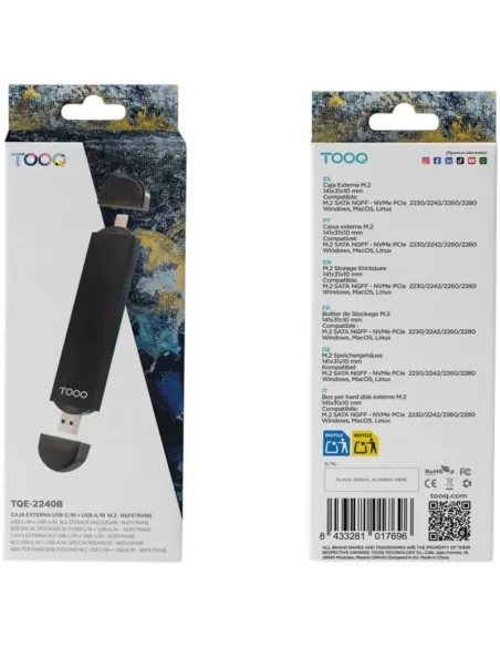 Caja SSD M.2 SATA NVMe TooQ TQE-2240B USB-C 10 Gbps