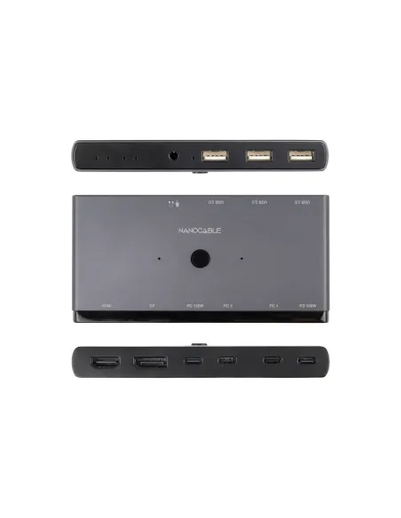 Nanocable 10.12.0003 Switch Conmutador 8K KVM 2x USB-C a 3xUSB-A+2xPD+HDMI+DP+Audio