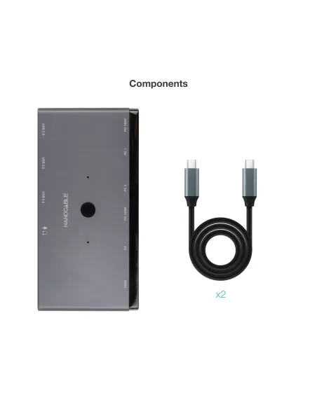 Conmutador KVM USB-C Nanocable 10.12.0003 HDMI y DP
