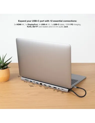 Hub USB-C 12 en 1 Nanocable 10.16.1012 triple vídeo