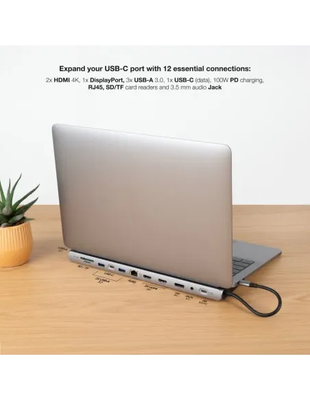 Hub USB-C 12 en 1 Nanocable 10.16.1012 triple vídeo