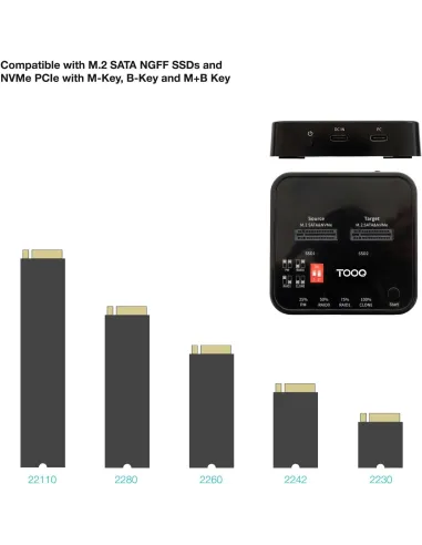Dock dual M.2 TooQ TQDS-201B con RAID y clonación M.2