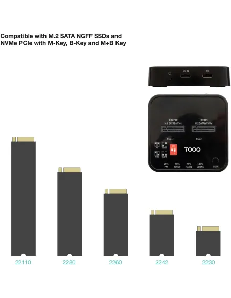 Dock dual M.2 TooQ TQDS-201B con RAID y clonación M.2