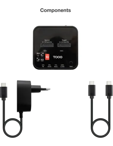 Dock dual M.2 TooQ TQDS-201B con RAID y clonación M.2