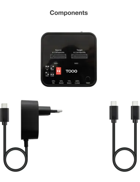 Dock dual M.2 TooQ TQDS-201B con RAID y clonación M.2
