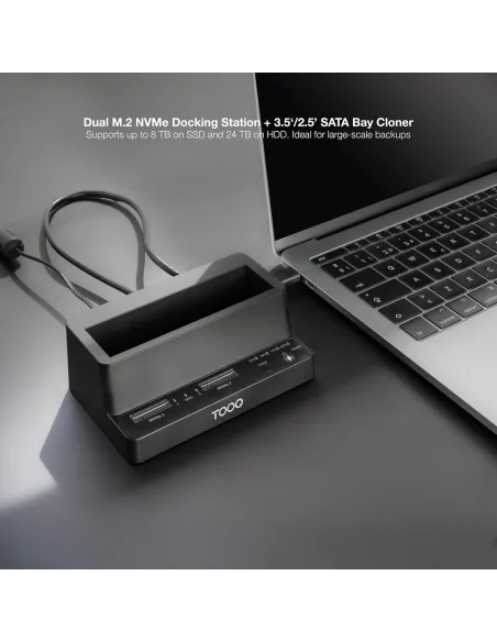 Dock triple TooQ TQDS-502B NVMe, SATA y clonación USB-C