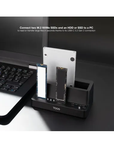 Dock triple TooQ TQDS-502B NVMe, SATA y clonación USB-C