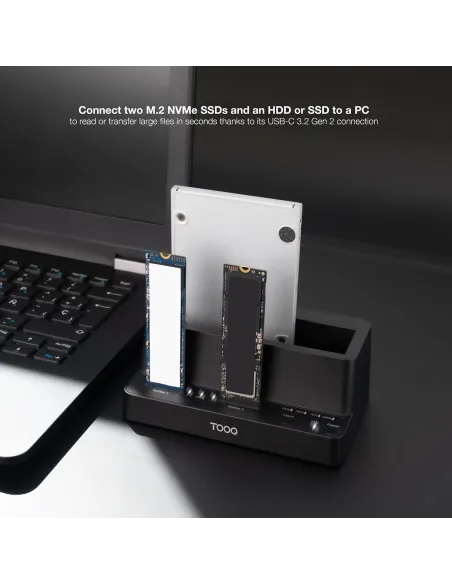 Dock triple TooQ TQDS-502B NVMe, SATA y clonación USB-C