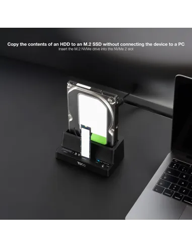 Dock triple TooQ TQDS-502B NVMe, SATA y clonación USB-C