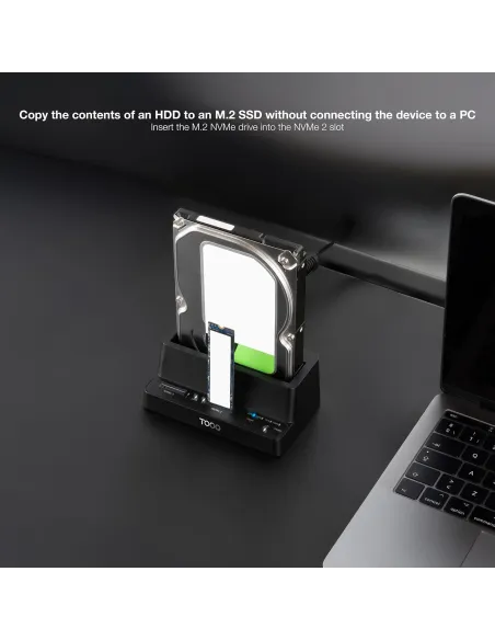 Dock triple TooQ TQDS-502B NVMe, SATA y clonación USB-C