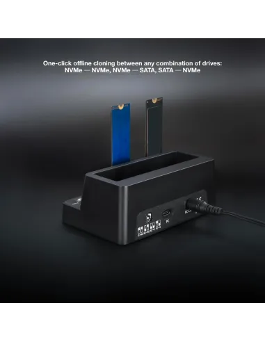 Dock triple TooQ TQDS-502B NVMe, SATA y clonación USB-C