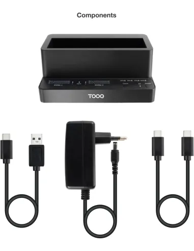 Dock triple TooQ TQDS-502B NVMe, SATA y clonación USB-C