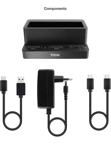 Dock triple TooQ TQDS-502B NVMe, SATA y clonación USB-C
