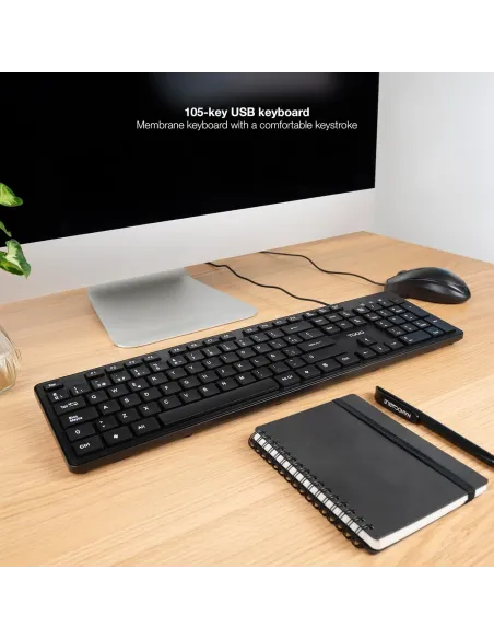 TooQ TQK-2003-B: teclado silencioso USB de 105 teclas negro