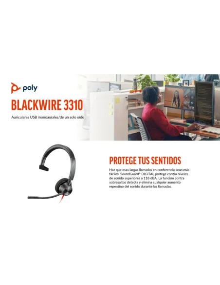HP Poly Blackwire 3310 Teams mono USB-C con adaptador USB-A