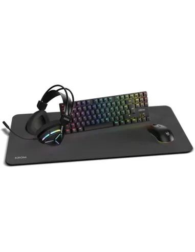 Krom Klass NXKROMKLASSBK Pack Gaming 4 en 1 , Teclado RGB TKL Mecánico , Ratón 7200 DPI , Alfombrilla XXL y Auriculares Negros